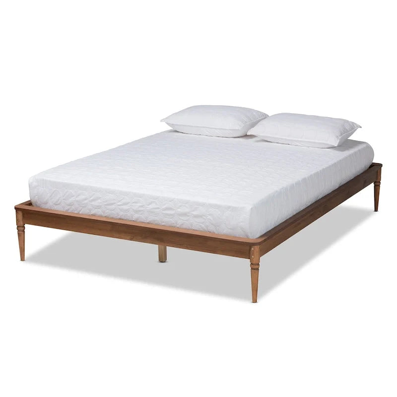 Walnut Brown Wood Bed Frame with Turned Legs