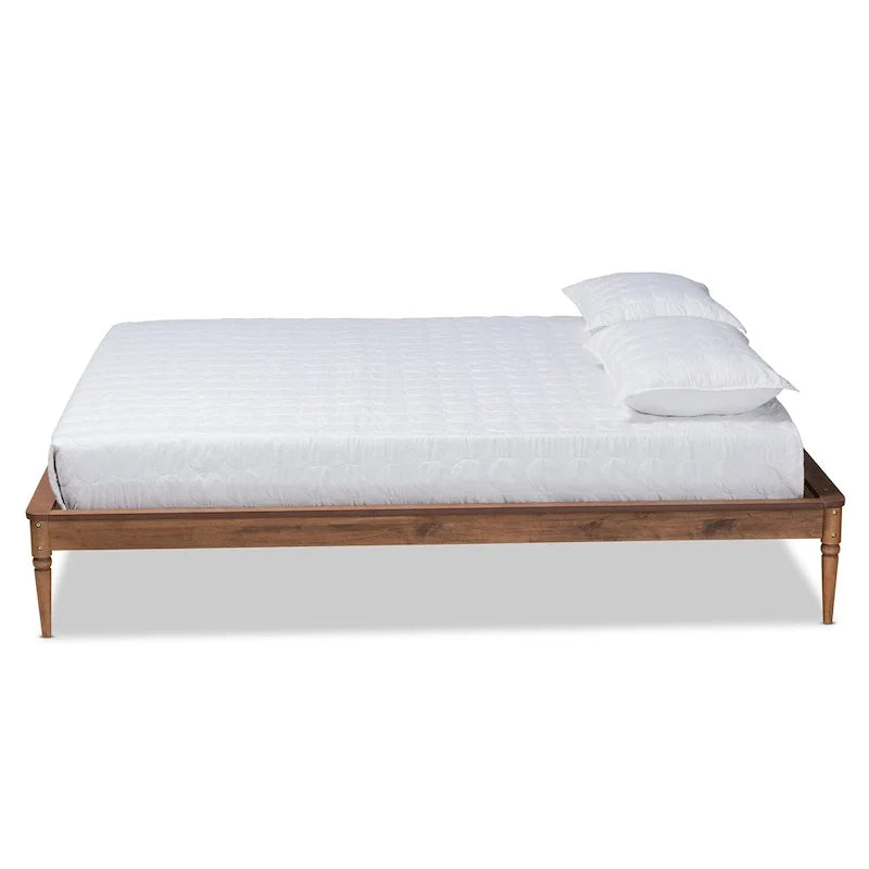 Walnut Brown Wood Bed Frame with Turned Legs