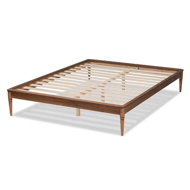 Walnut Brown Wood Bed Frame with Turned Legs