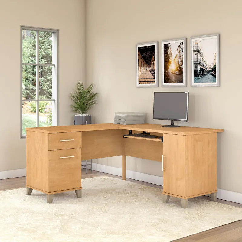 60W L-Shaped Desk with Drawers and Storage