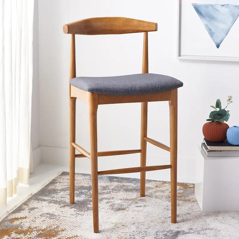 Retro 30-Inch Bar Stool with Curved Bentwood Back – 22W x 21D x 42H