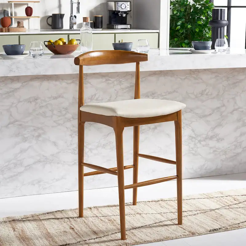 Retro 30-Inch Bar Stool with Curved Bentwood Back – 22W x 21D x 42H