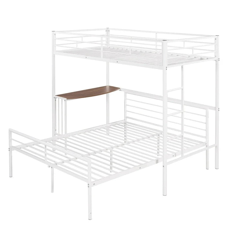 Twin Over Full Metal Bunk Bed with Desk, Ladder and Metal Slats