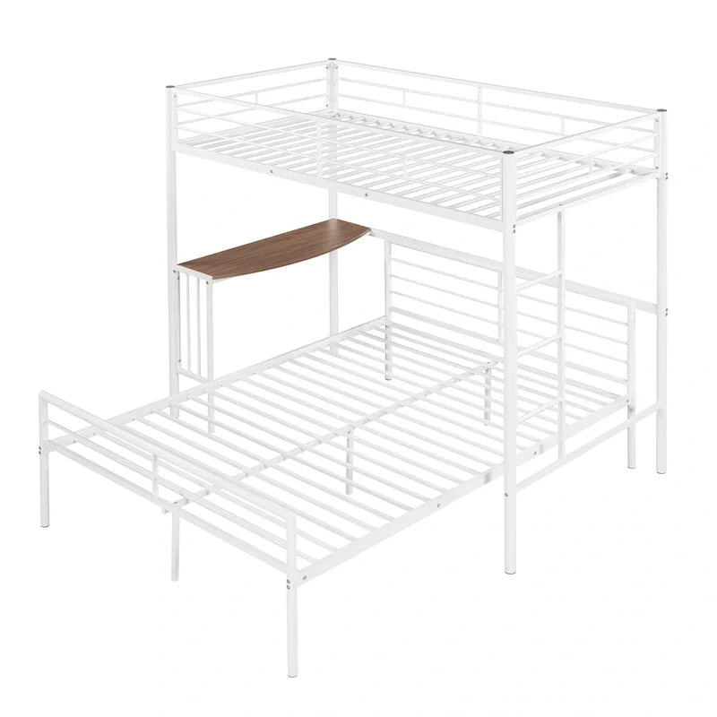 Twin Over Full Metal Bunk Bed with Desk, Ladder and Metal Slats