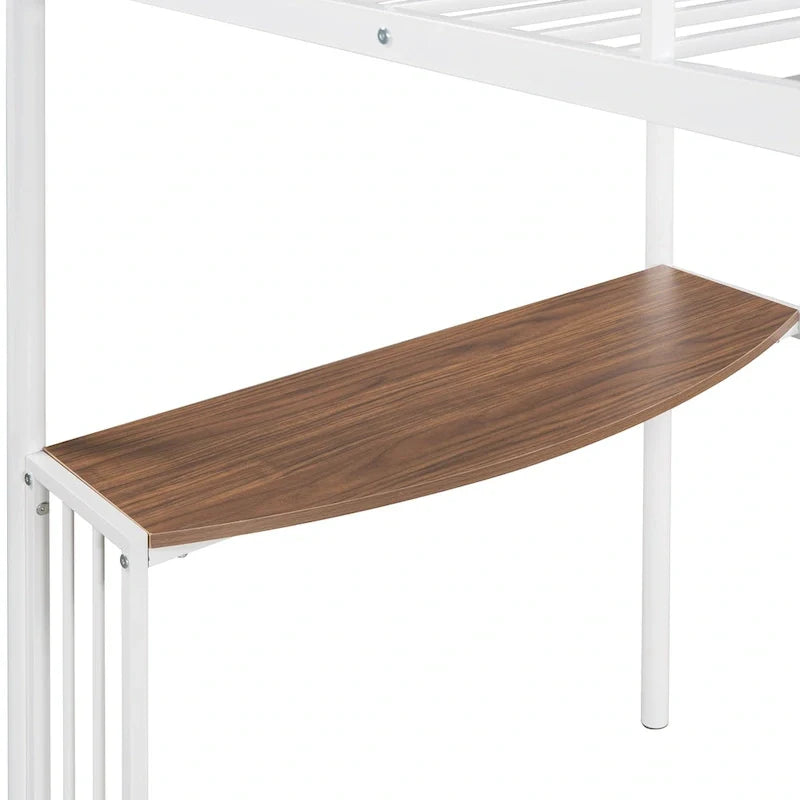 Twin Over Full Metal Bunk Bed with Desk, Ladder and Metal Slats