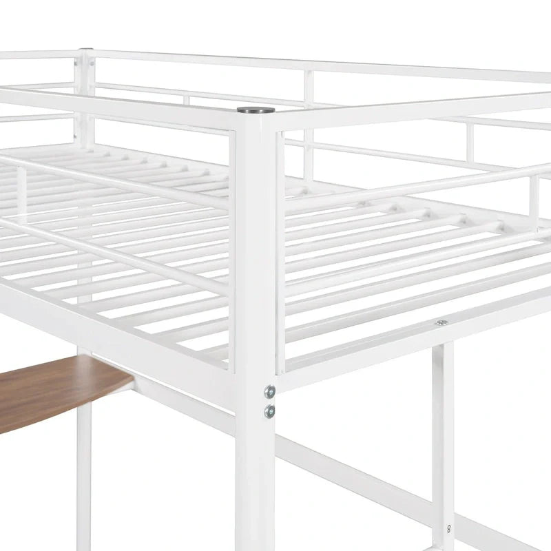 Twin Over Full Metal Bunk Bed with Desk, Ladder and Metal Slats