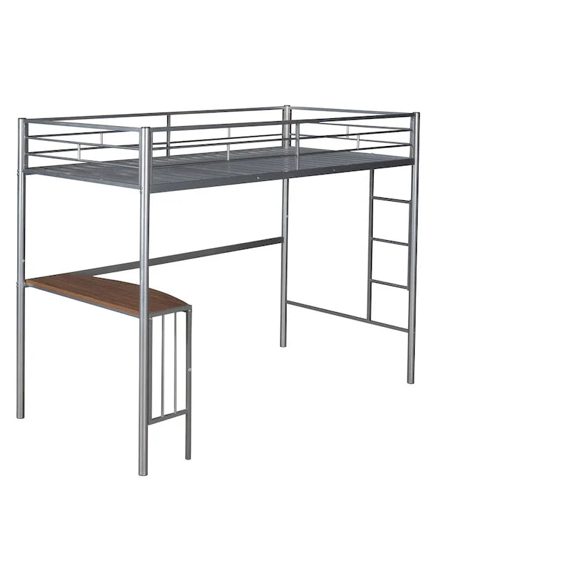 Twin Over Full Metal Bunk Bed with Desk, Ladder and Metal Slats