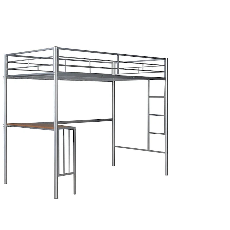Twin Over Full Metal Bunk Bed with Desk, Ladder and Metal Slats