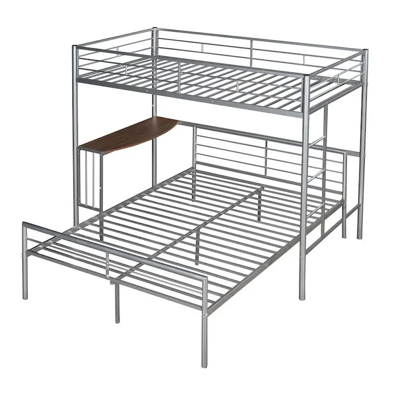 Twin Over Full Metal Bunk Bed with Desk, Ladder and Metal Slats