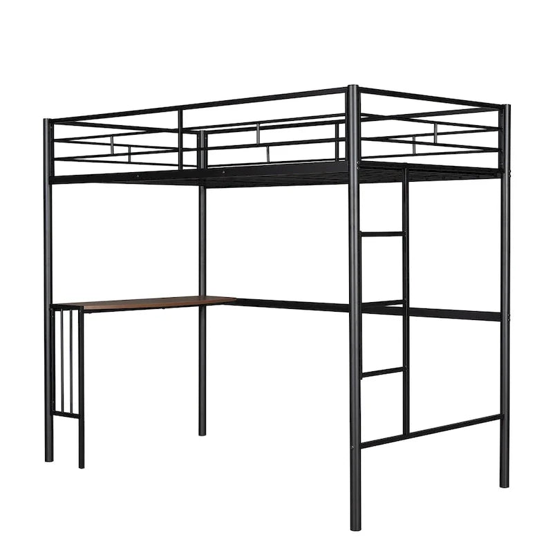 Twin Over Full Metal Bunk Bed with Desk, Ladder and Metal Slats