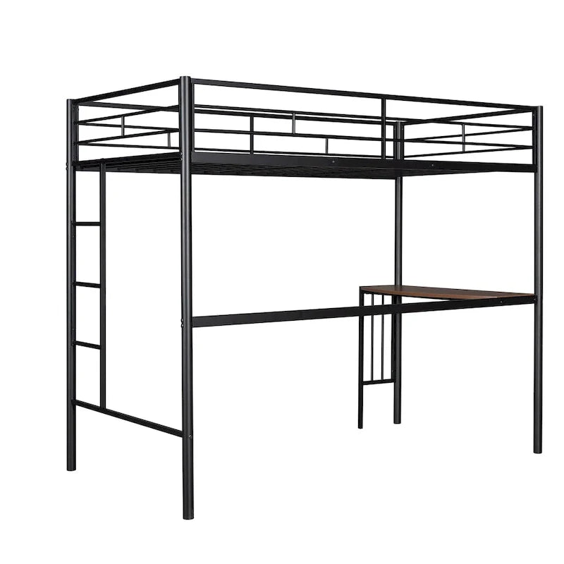 Twin Over Full Metal Bunk Bed with Desk, Ladder and Metal Slats