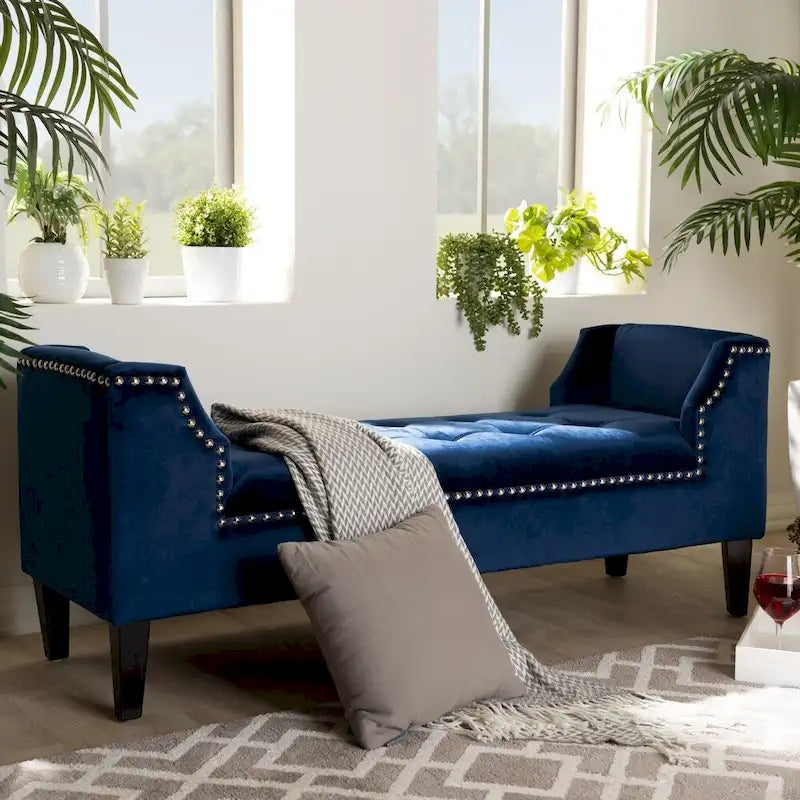 Upholstered Velvet Bench with Wood Legs