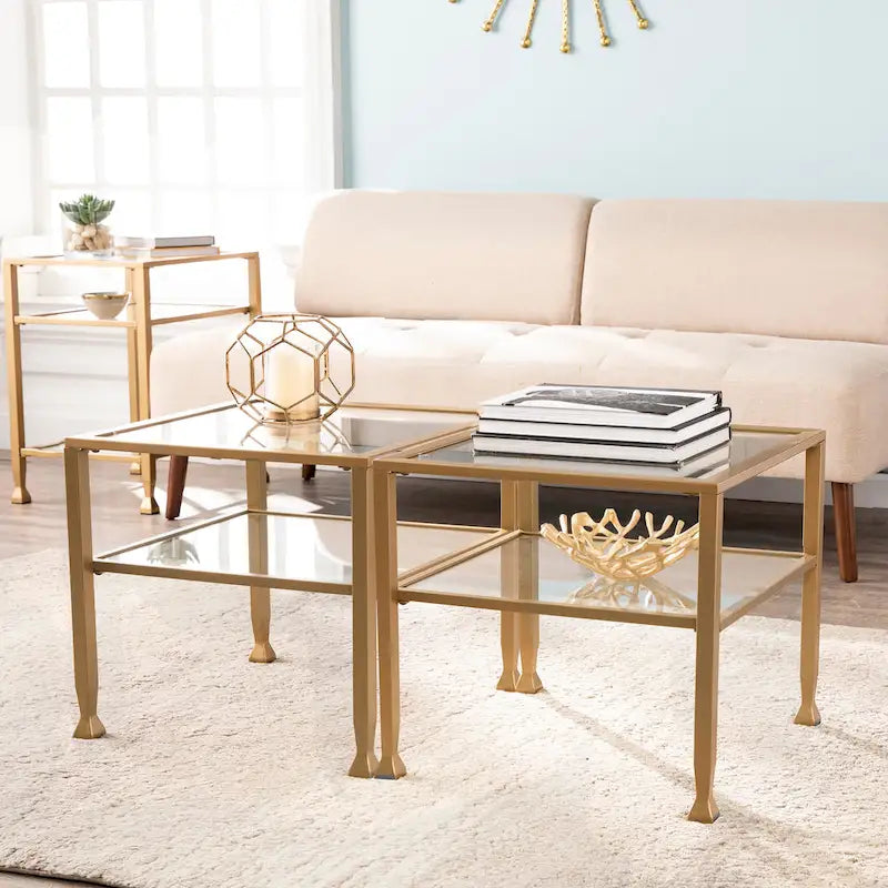 Two-Tier Metal & Glass Cocktail Table with Shelf