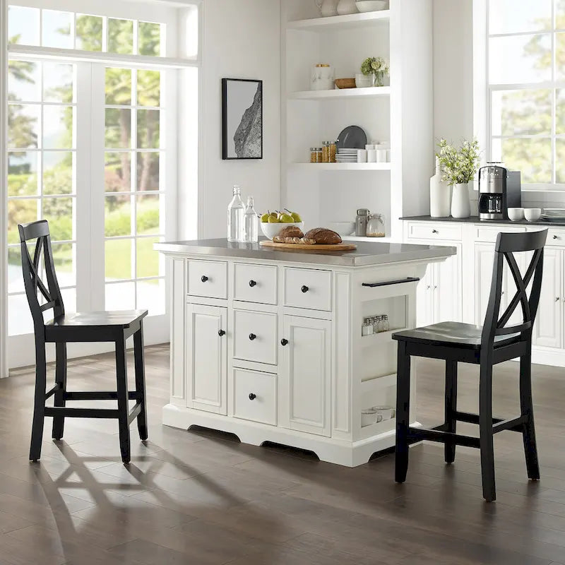 3-Piece Kitchen Island Set with X-Back Stools