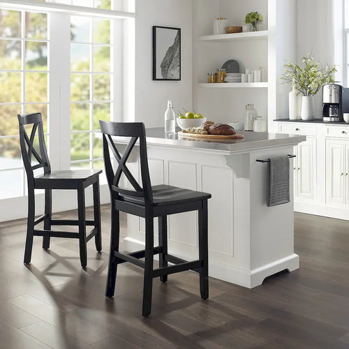 3-Piece Kitchen Island Set with X-Back Stools