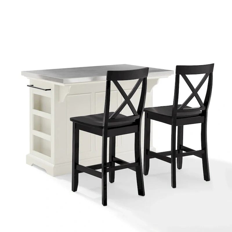 3-Piece Kitchen Island Set with X-Back Stools