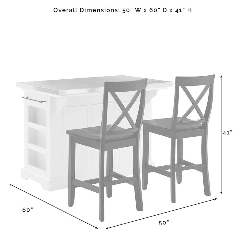 3-Piece Kitchen Island Set with X-Back Stools