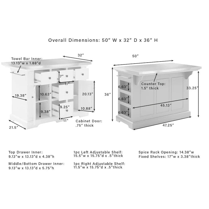 3-Piece Kitchen Island Set with X-Back Stools
