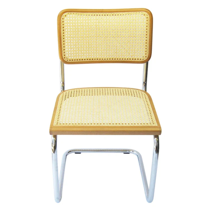 Cane Dining Chair in Chrome and Honey Oak