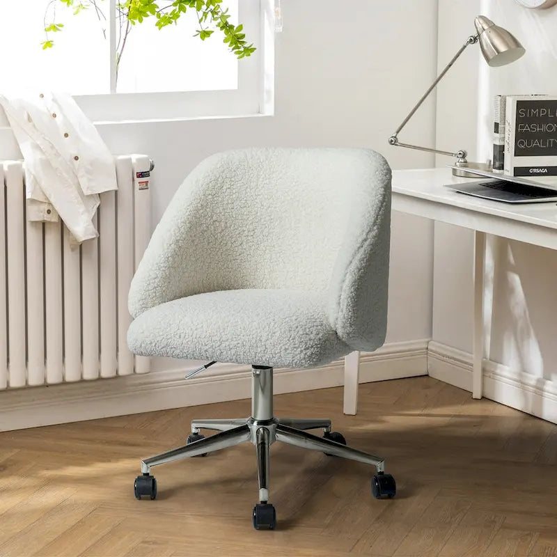 Boucle Swivel Office Chair with Rolling Wheels