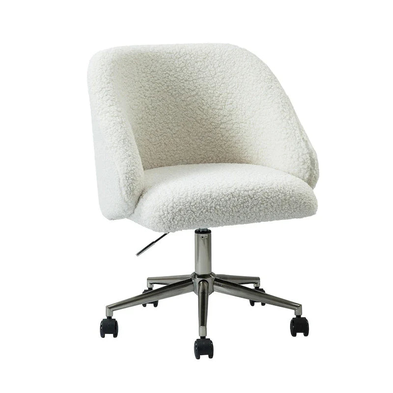 Boucle Swivel Office Chair with Rolling Wheels