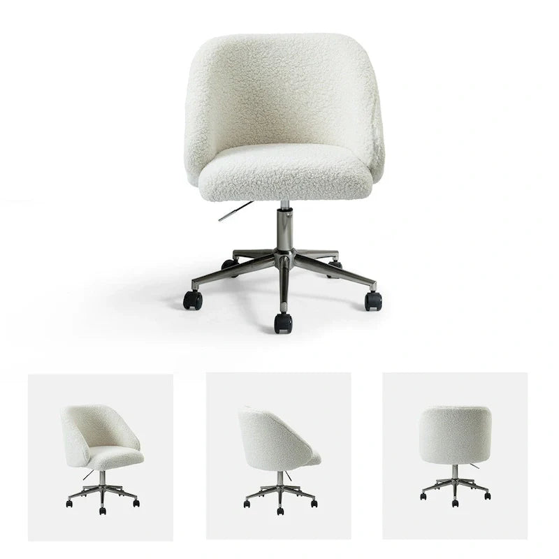 Boucle Swivel Office Chair with Rolling Wheels