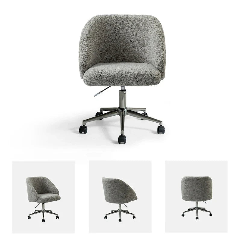 Boucle Swivel Office Chair with Rolling Wheels