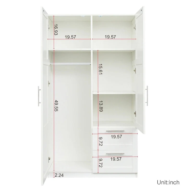 High Wardrobe with 2 Drawers and 5 Storage Compartments