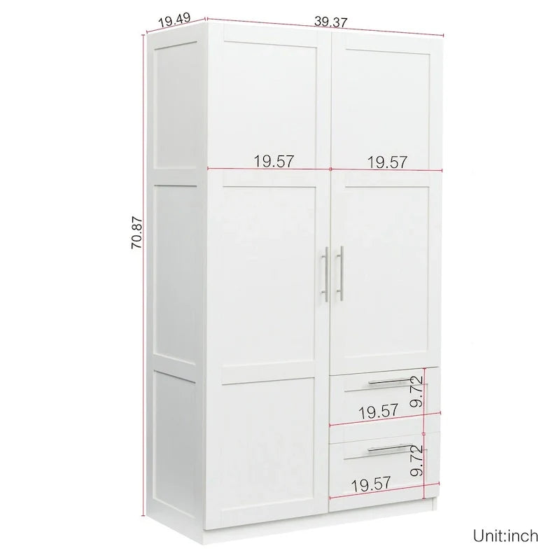 High Wardrobe with 2 Drawers and 5 Storage Compartments