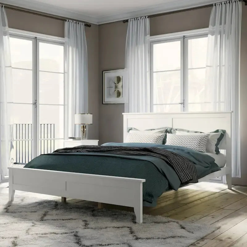 White Queen Platform Bed with Headboard