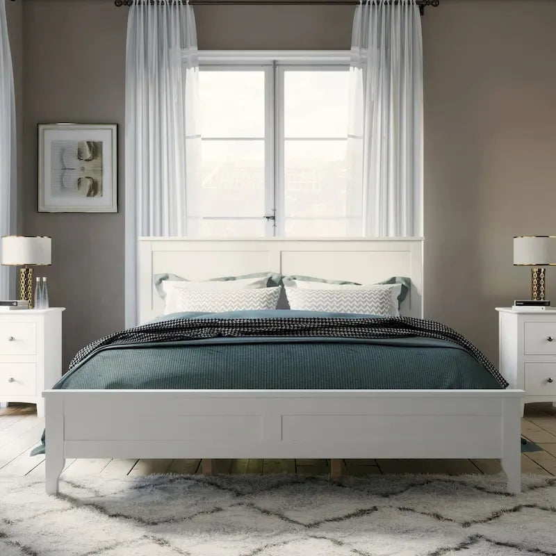 White Queen Platform Bed with Headboard