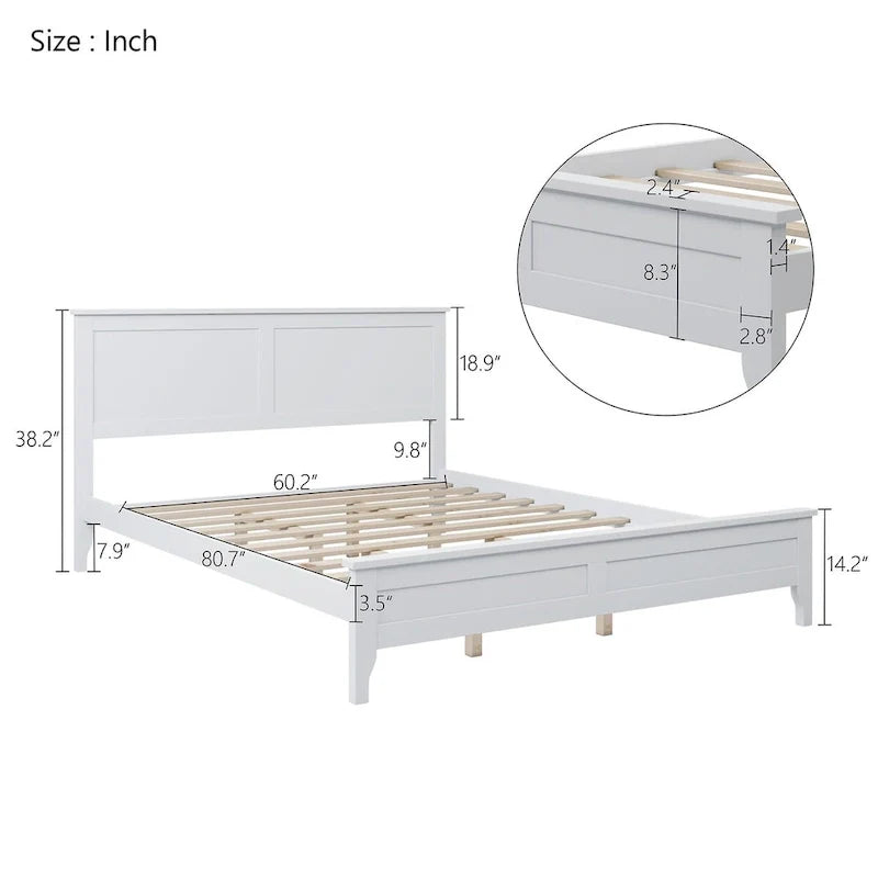 White Queen Platform Bed with Headboard