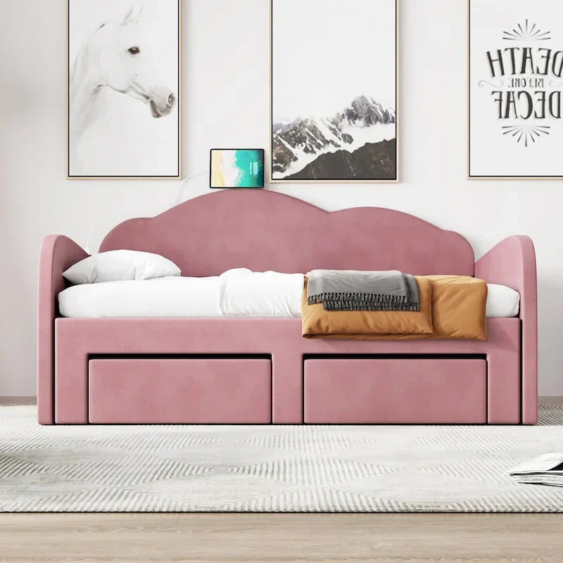 Twin Size Upholstered daybed with Trundle & 2 Drawers