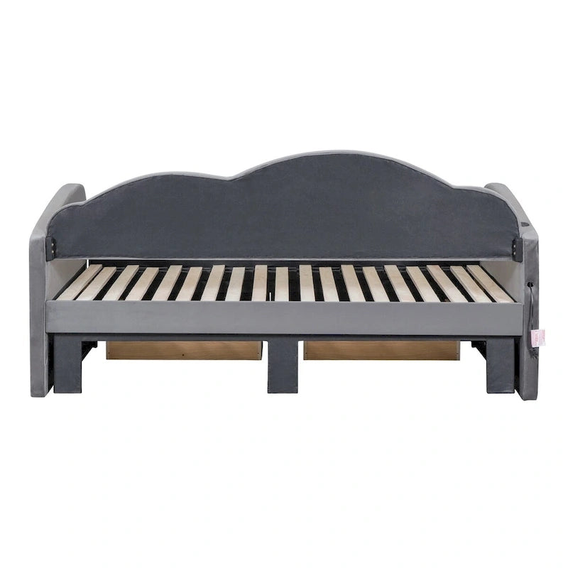 Twin Size Upholstered daybed with Trundle & 2 Drawers