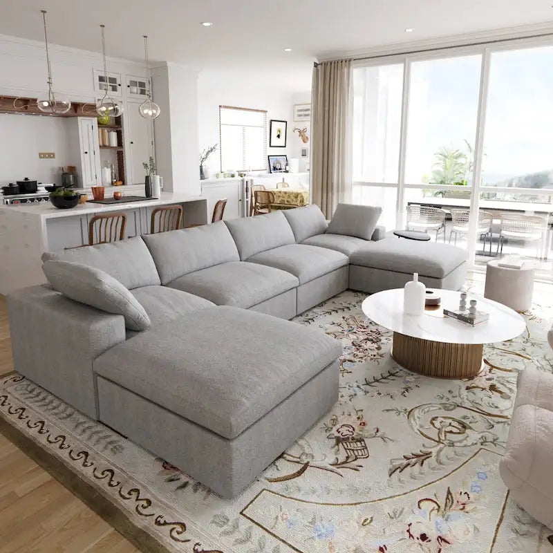 156 Convertible Modular Sectional Sofa Couch, Modern U Shape Minimalism Sofas Couches with Pillows