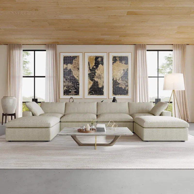 156 Convertible Modular Sectional Sofa Couch, Modern U Shape Minimalism Sofas Couches with Pillows