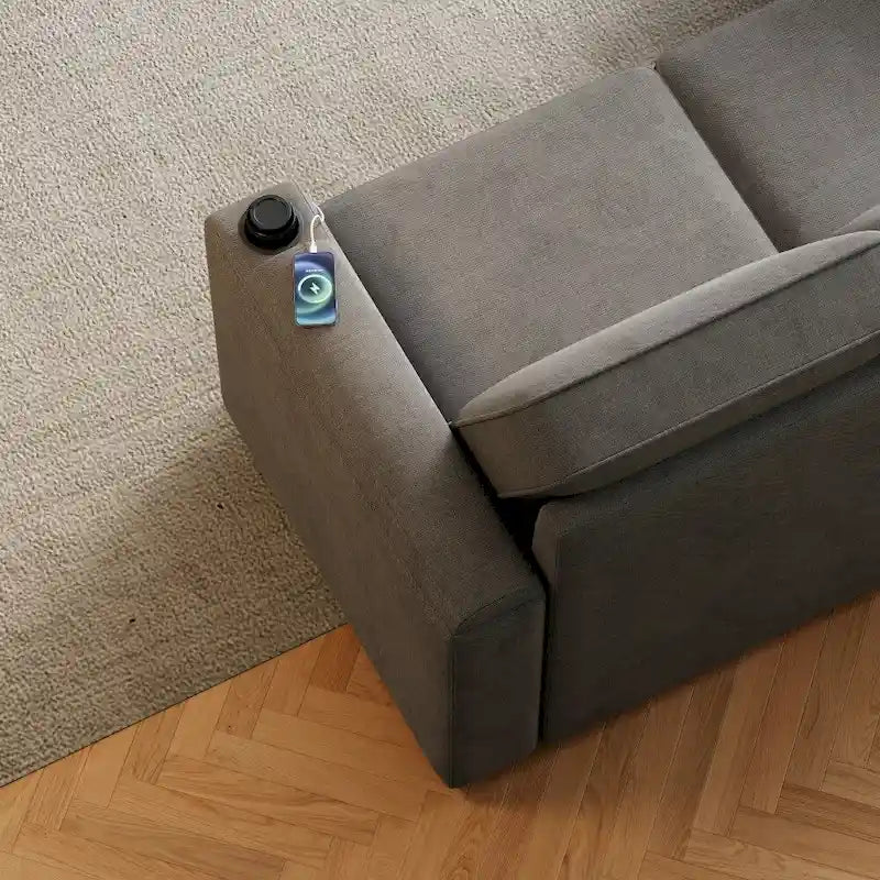 L-Shaped Convertible Sofa Bed with Storage and Charging Ports