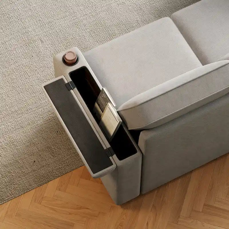 L-Shaped Convertible Sofa Bed with Storage and Charging Ports