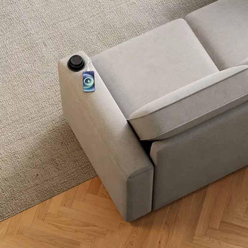L-Shaped Convertible Sofa Bed with Storage and Charging Ports