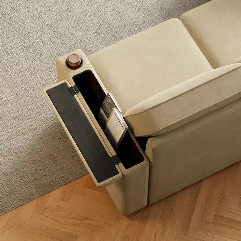L-Shaped Convertible Sofa Bed with Storage and Charging Ports