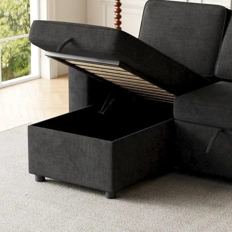 L-Shaped Convertible Sofa Bed with Storage and Charging Ports