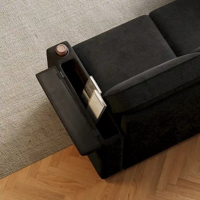L-Shaped Convertible Sofa Bed with Storage and Charging Ports