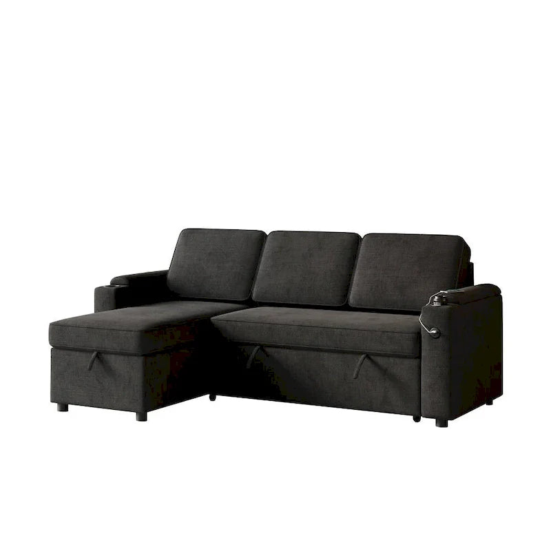 L-Shaped Convertible Sofa Bed with Storage and Charging Ports
