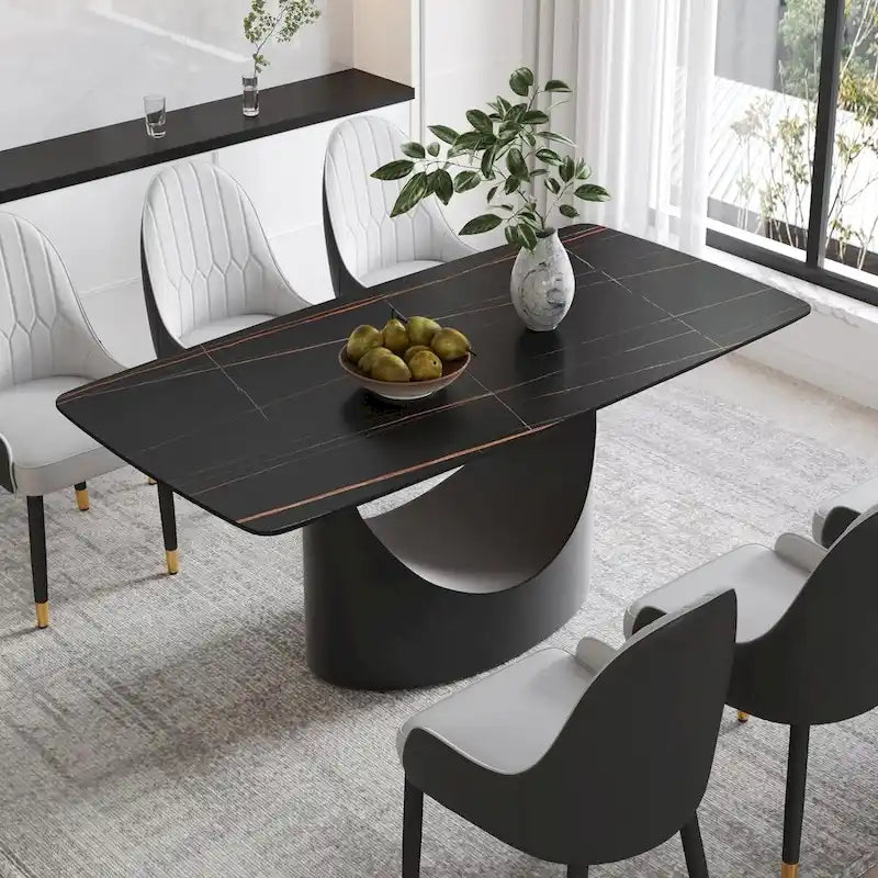 Rectangle Sintered Stone Dining Table with U-Shape Carbon Steel Base, 71 x 35.43 x 29.53