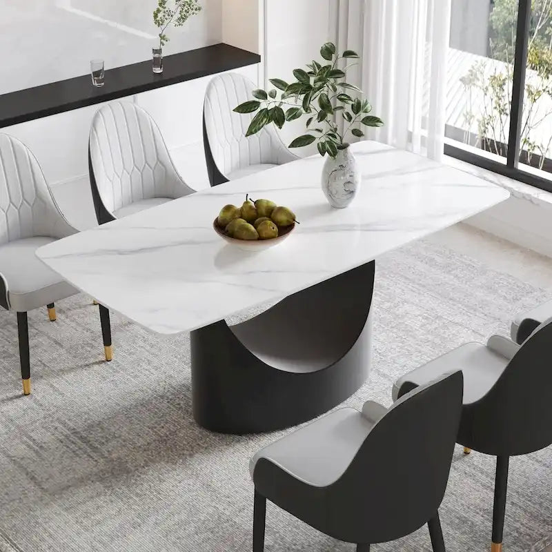 Rectangle Sintered Stone Dining Table with U-Shape Carbon Steel Base, 71 x 35.43 x 29.53