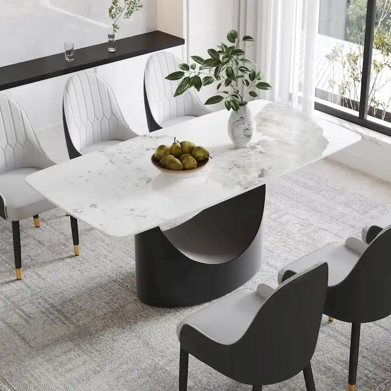 Rectangle Sintered Stone Dining Table with U-Shape Carbon Steel Base, 71 x 35.43 x 29.53