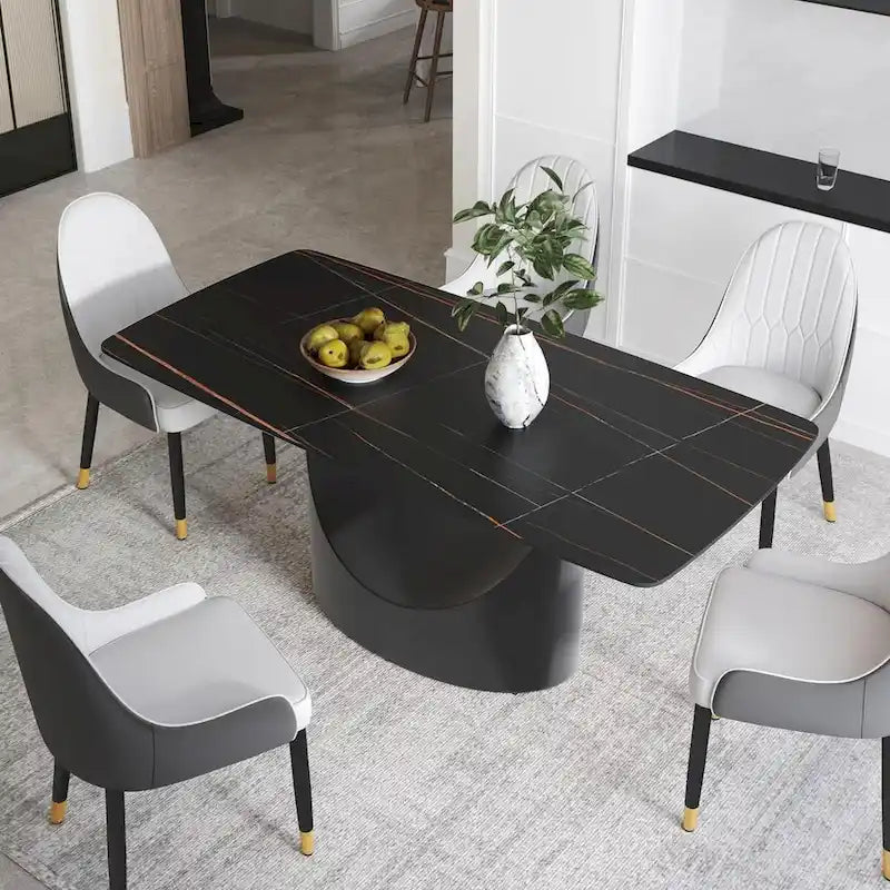 Rectangle Sintered Stone Dining Table with U-Shape Carbon Steel Base, 71 x 35.43 x 29.53
