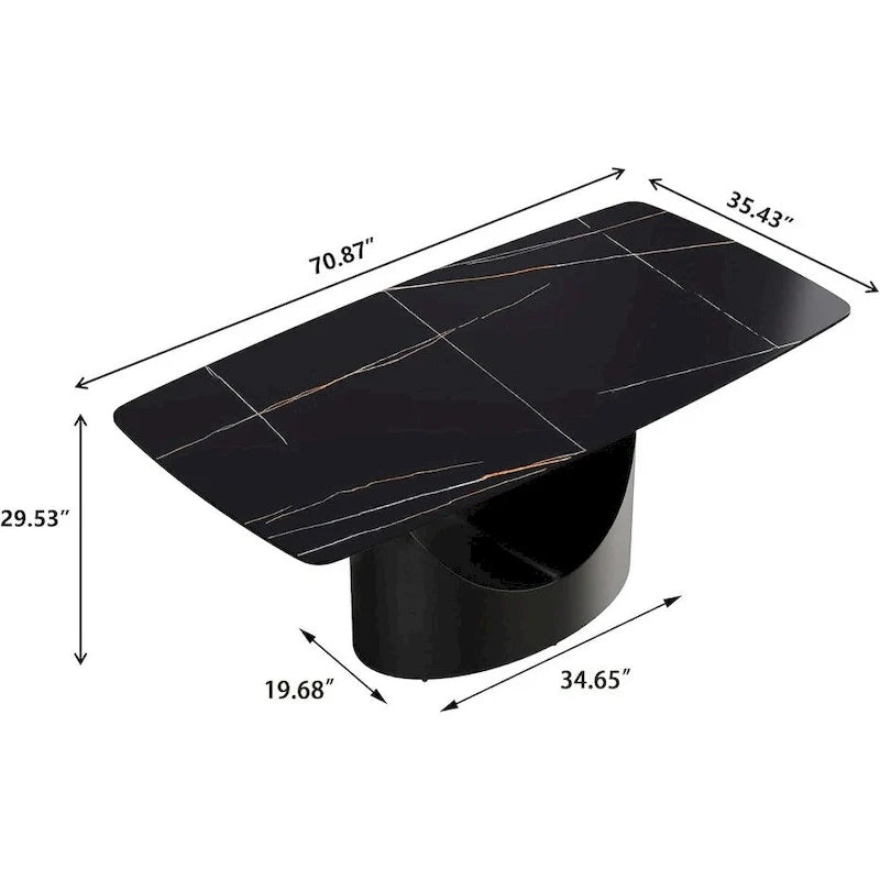 Rectangle Sintered Stone Dining Table with U-Shape Carbon Steel Base, 71 x 35.43 x 29.53