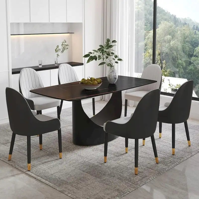 Rectangle Sintered Stone Dining Table with U-Shape Carbon Steel Base, 71 x 35.43 x 29.53