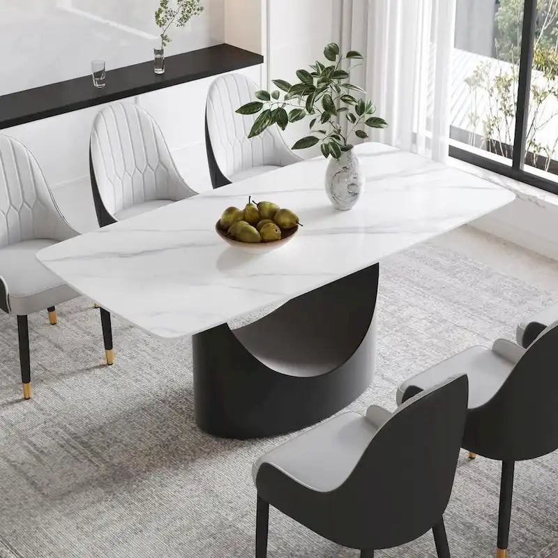 Rectangle Sintered Stone Dining Table with U-Shape Carbon Steel Base, 71 x 35.43 x 29.53